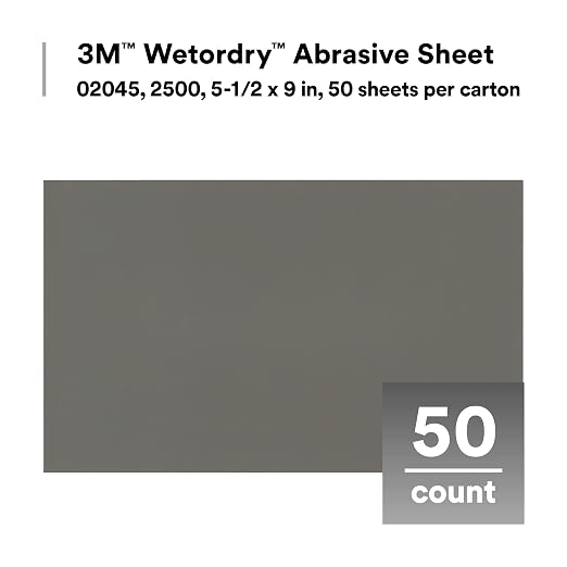 3M Wetordry Abrasive Sheet, 434Q, 02621, 1000+ Grade, 5 1/2 in x 9 in | 50 Sandpaper Sheets, for Auto Sanding, Metal Sanding, Finishing, Paint Prep