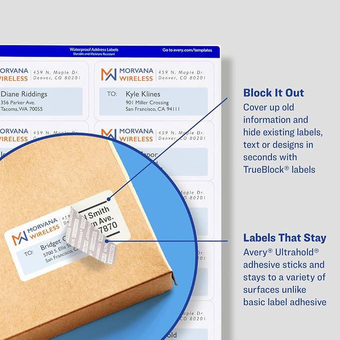 Avery Durable Waterproof Shipping Labels with Sure Feed Technology, 3-1/3" x 4", White, Laser Compatible, 300 Blank Labels per Pack, Great for Mailing, Branding, and More (5-Pack of 5524)