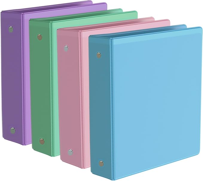 2-Inch Binder 3 Ring, Round Ring with 2 Interior Pockets, Holds 450 Sheets Letter Size Paper, Durable Plastic View Binders for School, Office, and Home