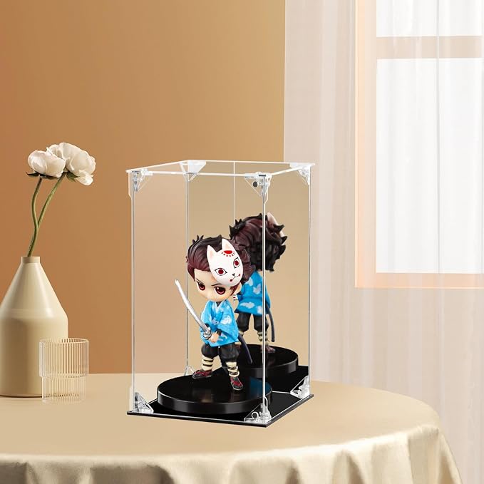 Acrylic Display Case Clear Action Figure Display Case with Mirrored Back, Dustproof Protection Display Box Alternative Glass Case for Collectibles Figures Models Doll Toys (6x6x10 inch; 15x15x25 cm)