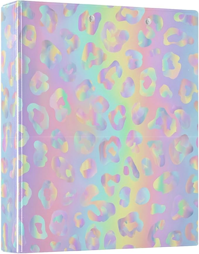 Aslsiy 3 Ring Binder 1.5 Inch Glitters Leopard Round Clipboard Binder Sparkly Decorative Harcover Binders Organizer for Office Supplies