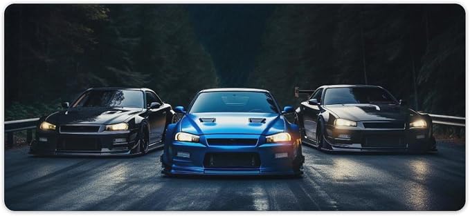 Large Mouse Pad Gaming Mousepad R34 Sports Car Racing JDM Car Cool Big Computer Desk Mat Desk Pad for Keyboard and Mouse Mat Non-Slip Base 40x90cm