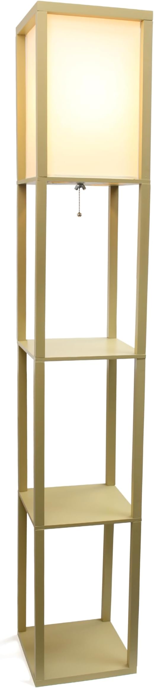 Simple Designs LF1014-TAN Etagere Organizer Storage Shelf Linen Shade Floor Lamp, Tan