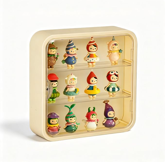 Wall Mount Display Case for Figures - Space Saving & Adjustable Acrylic Storage Box with Magnetic Door, Dustproof & Moisture Proof for Lego Pop Mart Action Figures (Yellow)