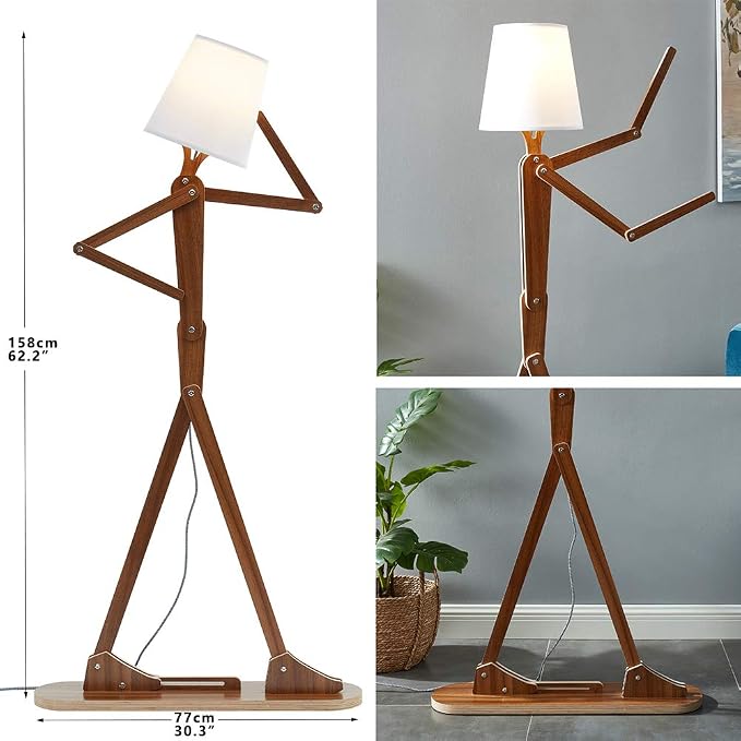 Cool Tall Floor Lamp Decorative Reading Standing Wood Swing Arm Wood Lighting for Corner Kids Boys Girls Bedroom Living Room Home Improvement Office Farmhouse - with LED Bulb (Walnut) | Unique Gift Idea, Decorative Swing Arm Standing Lighting for Livin...