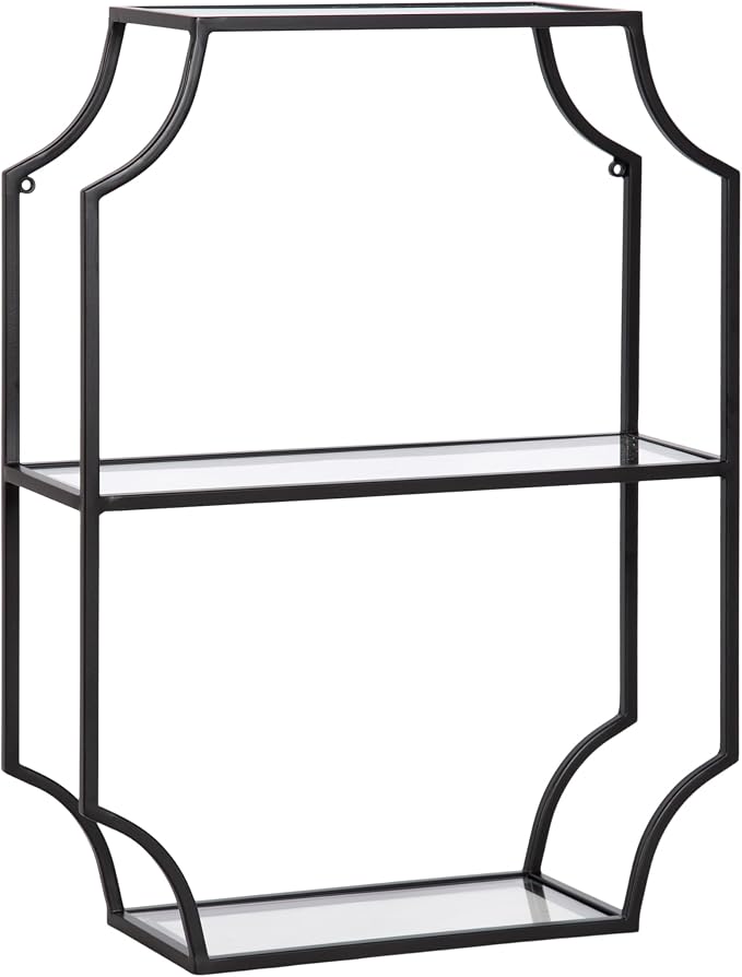 Kate and Laurel Ciel Glam Geometric Rectangular Wall Shelf; 18 x 24; Black; Decorative Shelves for Use as Over-the Toilet Storage or Bedroom Display Shelving