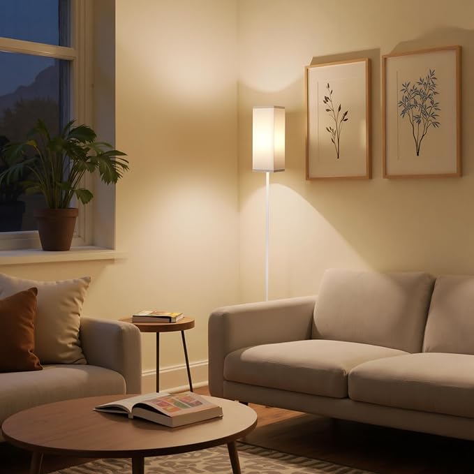 64.6" Floor Lamp, Pole with Foot Switch, Modern Standing Lamp Lampshade, Minimalist Freestanding Lamp (Bulb Not Included), for Living Room, Bedroom Office ETL Listed, White WCW07LD05