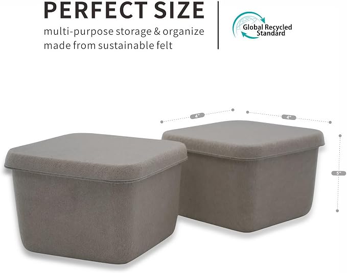 2pc Lidded Felt Desktop Stackable Storage Container with Lid, Stone