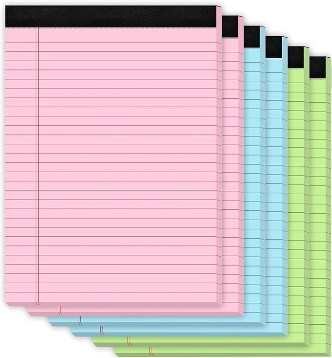 6 Pack Legal Pads 8.5 x 11, Colored Legal Pad Wide Ruled Colored Note Pads