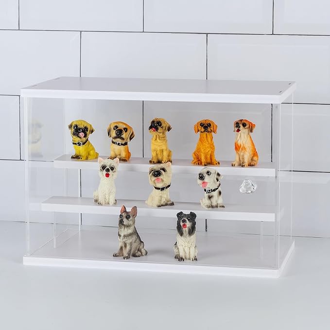 CECOLIC Acrylic Display Case Clear Display Storage Box Countertop Cube for Collectibles, Action Figures, Miniature Figurines Dustproof Protection Storage & Organizing (White, 12.4x7x8.6in)