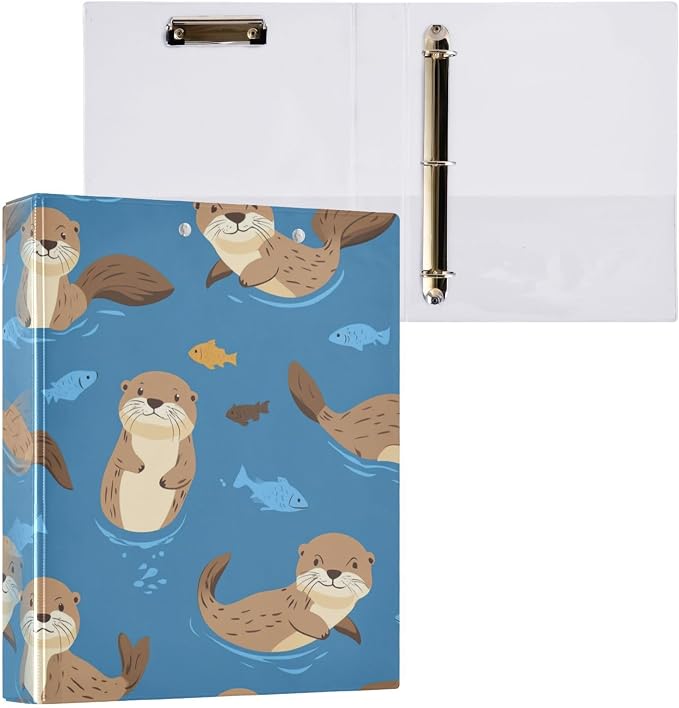Cute Sea Otters Blue Decorative 3 Ring Binder 1.5 Inch Large View Binders with Pockets Holds 200 Sheets File Organizer for Office College School, 1 Pack