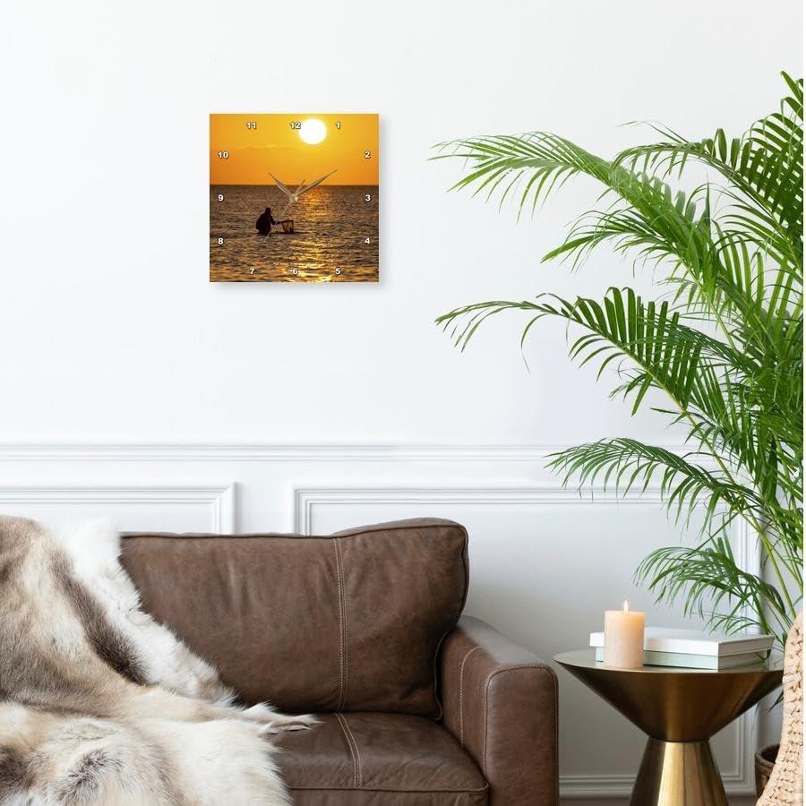 3dRose Wall Clock Silent - 15 inch - Saltwater Fishing in Laguna Madre, Bay at Sunrise. - Places