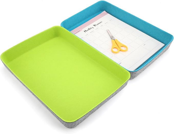 2pc Office desk drawer organizer Paper File Tray Green Turquoise