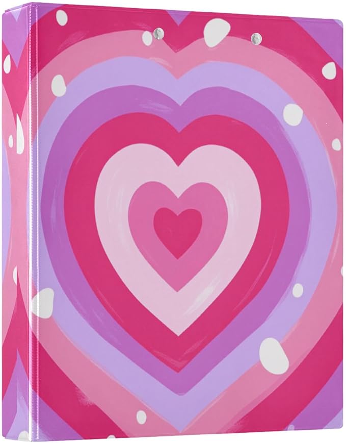 Aslsiy Kids 3 Ring Binder 1.5 Inch Pink Purple Hearts (1) Girls Round Clipboard Binder Decorative Harcover Binders Organizer for Office School Supply