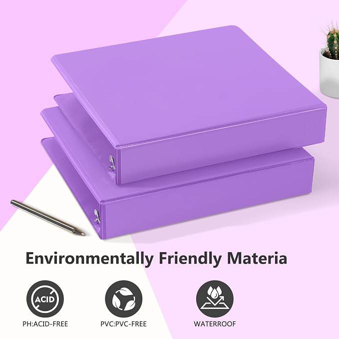 ViVin Sturdy 1.5 Inch 3 Ring Binder with 2 Pockets, 6 Pack, Purple | Slant-D Ring Binder, PVC-Free, Customizable Clear View Binder,Holds 350 Sheets of 8.5" x 11" Paper for Office, Home, School