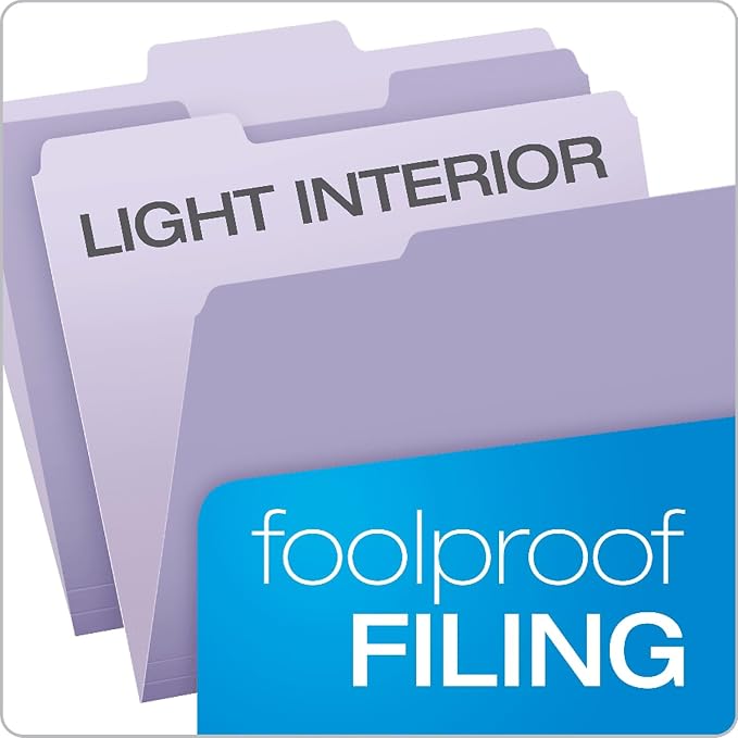 Pendaflex Two-Tone Color File Folders, Letter Size, 1/3 Cut, Lavender, 100 Per box (152 1/3 LAV)