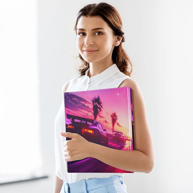 3 Ring Binder Sport Cars Racing Down Highway 1.5" Round Ring Binders View Binder with 200 Sheet for Women Men Office Kids School Supplies, 1 Pack