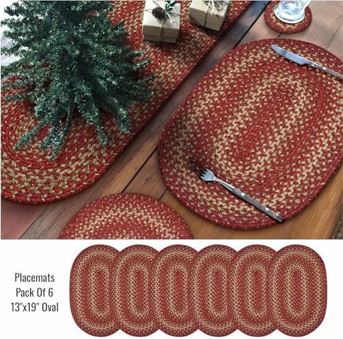 Homespice Apple Pie Jute Braided Placemats, Oval 13x19 Set of 6