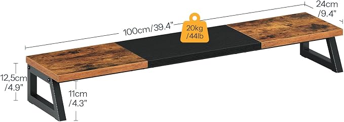 HOOBRO Dual Monitor Stand Riser, 39 Inch Large Computer Monitor Stand for 2 Monitors, Computer Monitor Riser, Desk Shelf Organizer for Office Desk, Accessories, Rustic Brown and Black BF121CJ01