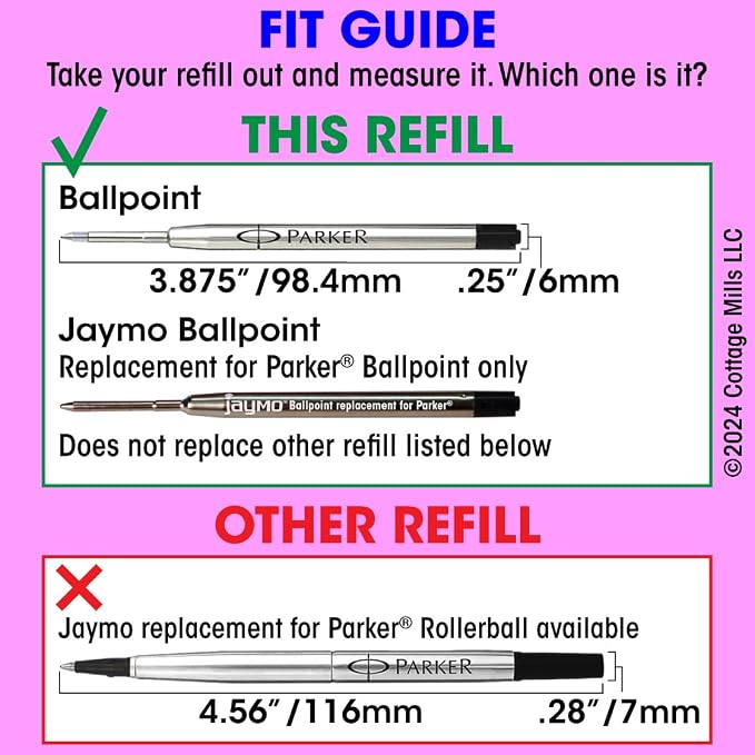 Replacement for Parker 1950369 - G2 Ballpoint Pen Refill - 6 Purple