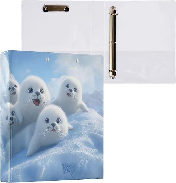 White Seal Lion Nautical 3 Ring Binder with 2 Interior Pockets 1.5 inch Binders 3 Ring Heavy Duty Fit 8.5" x 11" Letter Size for Office School, 2 Pack