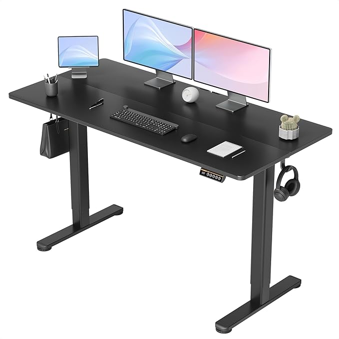 Claiks Electric Height Adjustable Standing Desk, 55x24 Inch, Black | Smooth Height Adjustment, 3 Memory Presets, Cable Management Hub&Hook, Stable Steel Frame, 176lbs Capacity, Easy Assembly