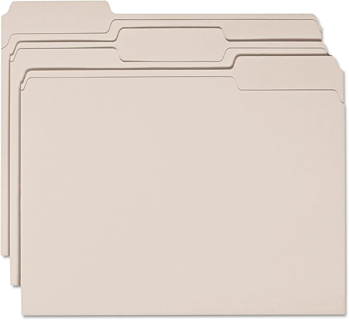Smead Colored File Folder, 1/3-Cut Tab, Letter Size, Gray, 100 per Box (12343)