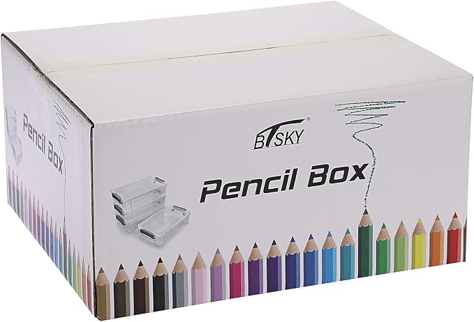BTSKY 4 Pack Extra Large Plastic Pencil Box Stackable, Translucent, Purple | Clear Pencil Caase Crayon Box Set Marker Organizer Art Supply Storage Organizer for Gel Pens Pencils Erasers Tape Markers etc