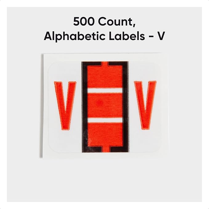 Smead BCCR Bar-Style Color-Coded Alphabetic Label, V, Label Roll, Dark Orange, 500 Labels per Roll, (67092)