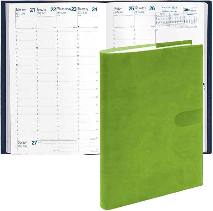 Quo Vadis 2026 Minister - Weekly/Monthly Planner - 12 Months, Jan. to Dec. - 6 1/4 x 9 3/8" - Smooth Faux Suede Texas Bamboo Green Cover- Time Management Appointment Organizer