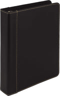 Samsill 1" Junior Size 3 Ring Binder, Leather, Black with Contrast Stitching, Holds 8.5 x 5.5 Paper, 3 Rings, Notebook Binder, Portfolio Organizer, Planner, Journal