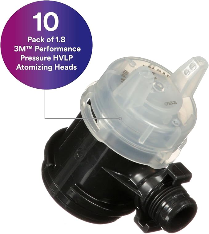 3M Performance Pressure HVLP Atomizing Head Refill Kit, 26818, Size 1.8 | Clear; for use with 3M Performance Industrial Spray Gun; 10 Pack