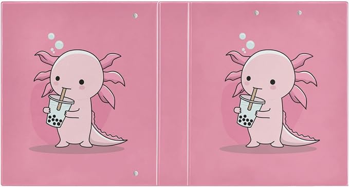 Funny Animal Cute Pink Axolotl Binder 3 Ring 1.5 Inch Binder with Clipboard&Pockets, Hardcover Binders Heavy Duty Large File Folder for Office School Supplies - Holds 200 Sheets, 2 PC