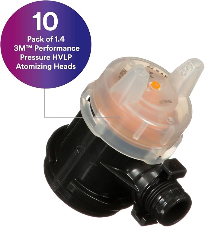 3M Performance Pressure HVLP Atomizing Head Refill Kit, 26814, Size 1.4 | Orange; for use with 3M Performance Industrial Spray Gun; 10 Pack