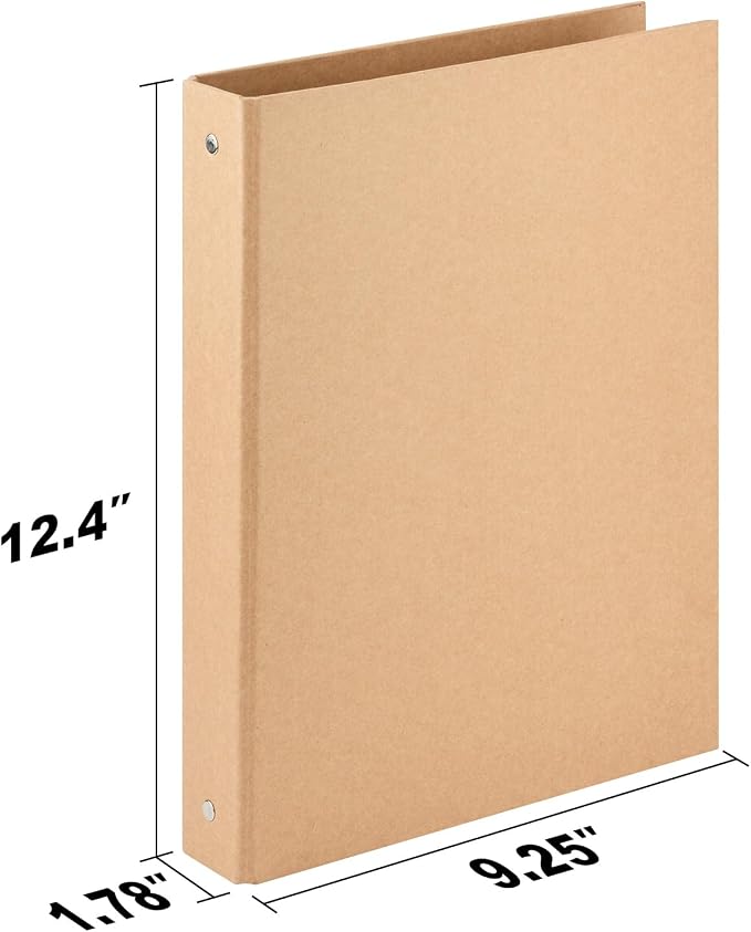 Widen Spine Natural Recycled Kraft 3 Ring Binder A4 Binder Organizer 2 Pack, 1.78" Spine, Durable 1.2" Round Ring Fits A4 & Letter Size Paper,Hardcover Organizer Planner Holds 325 Sheets Capacity