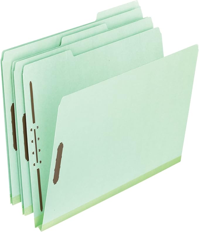 Pendaflex 17186 Pressboard Folders, 2 Fasteners, 2" Expansion, 1/3 Tab, Legal, Green (Box of 25)