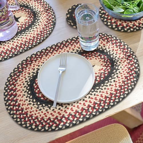 Homespice Gloucester Jute Braided Placemats, Oval 13x19 Set of 4