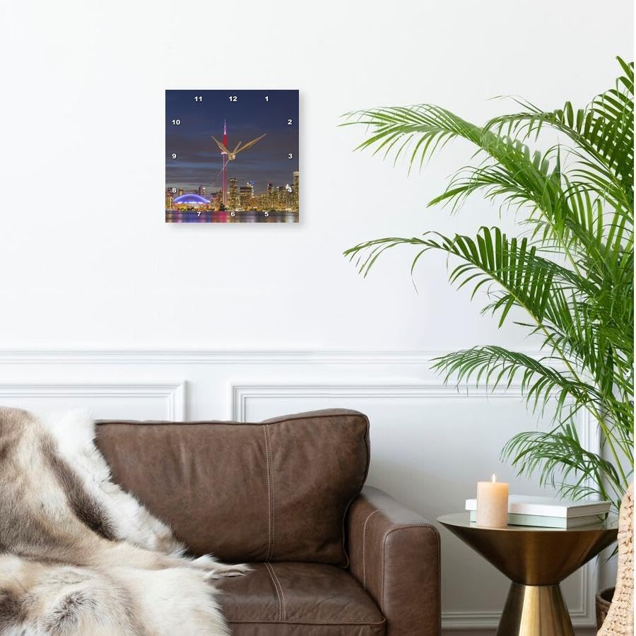 3dRose Wall Clock Silent - 10 inch - City Skyline at Dusk. Toronto, Ontario, Canada - Cityscapes