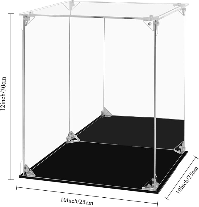 Acrylic Display Case Clear Action Figure Display Case with Mirrored Back, Dustproof Protection Display Box Alternative Glass Case for Collectibles Figures Models Doll Toys (10x10x12 inch; 25x25x30cm)