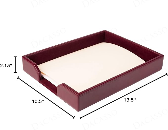Dacasso Burgundy Bonded Leather Luxury Letter Tray Holder & Paper Organizer for Desk - Executive Desk Decor & Office Organization Essential