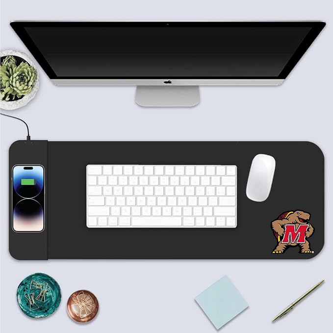 University of Maryland Classic Wireless Charging Cloth Desk Mat, Durable Office Supplies, Non-Slip Base, Quick Charging Wireless Desk Pad, Black