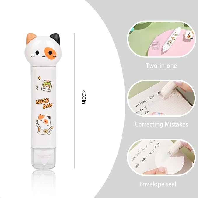 10Pcs Black Cute Cat Stationery Set Cat School Supplies | Kawaii Stationery Set with Pens, Pencil Sharpener, Highlighter, Eraser, Correction Tape and Ruler for Office and School Use