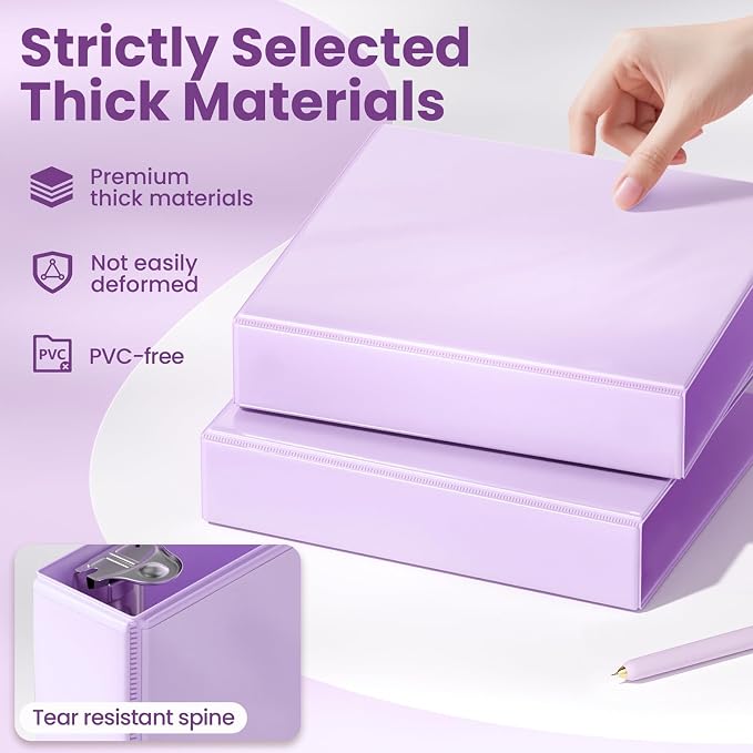 SUNEE 3 Ring Binder 1.5 Inch D Ring, Clear View Binder Three Ring PVC-Free (Fit 8.5x11 Inches) for School or Office Supplies, Light Purple, 1 Pack