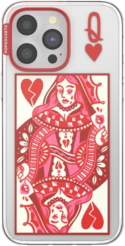 PopSockets iPhone 14 Pro Max Phone Case w/MagSafe- Heart Queen | Magnetic, Wireless Charging, Camera & Drop Protection, Heart, Valentines, Red, Textured