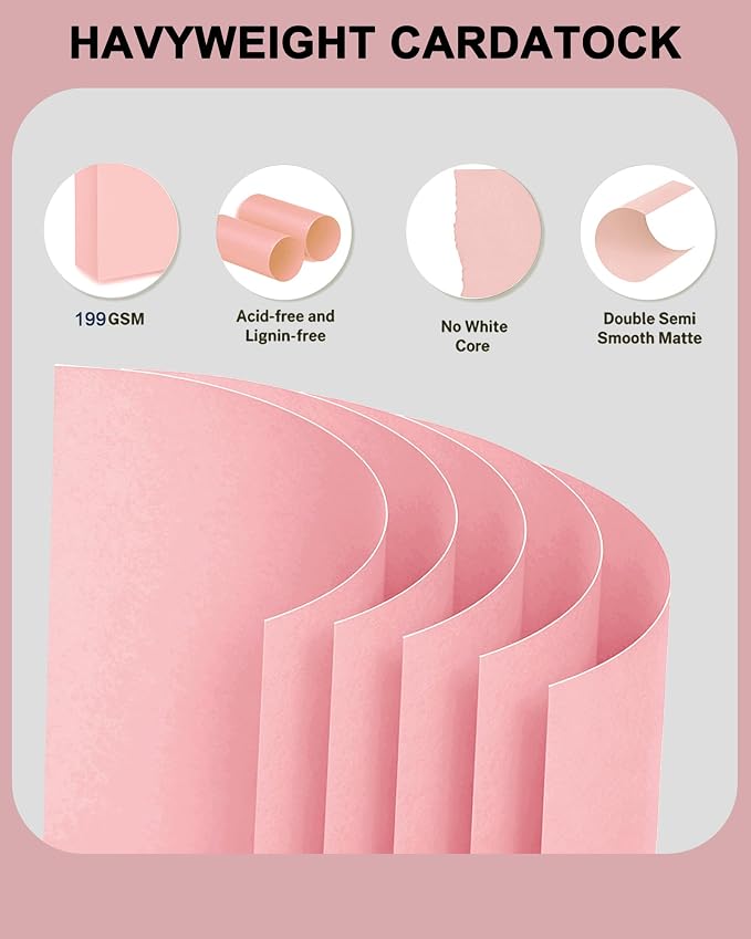 Veritas Pink Colored Cardstock, 8.5" x 11" Colored Copy paper, 110LB/199GSM Printer Paper, 100 Sheets, Colored Multi-Purpose Pink Paper, Made in USA