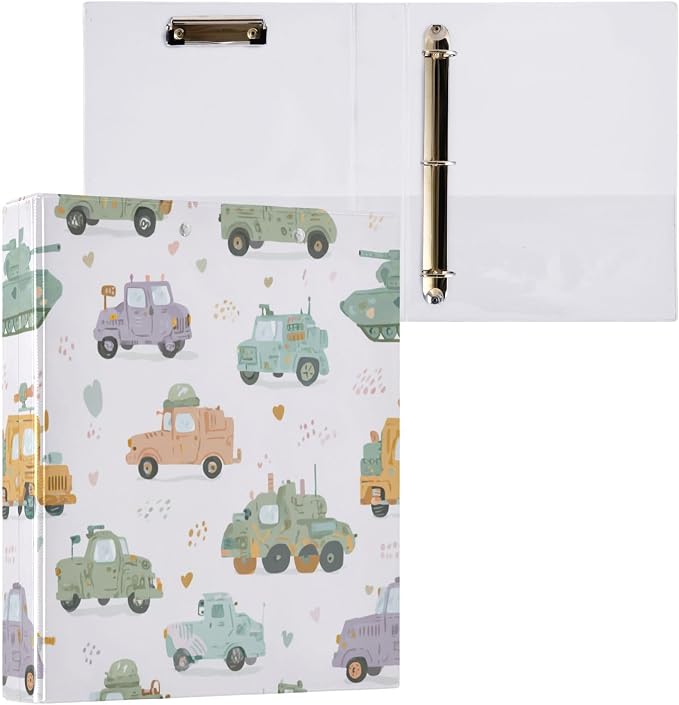 Cute Car Colorful Decorative 3 Ring Binder 1.5 Inch Large View Binders with Pockets Holds 200 Sheets File Organizer for Office College School, 1 Pack