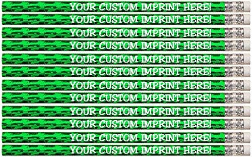 Personalized Custom Pencils - Round - Glitz & Glitter Foil - Full Color Print w/your name, message, text or logo - Express ** FREE PERSONALIZATION ** Great gift ideas - 12/Set (GREEN PRISM)