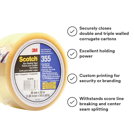 3M Scotch Box Sealing Tape 355, Clear, 48 mm x 50 m, 1 Roll