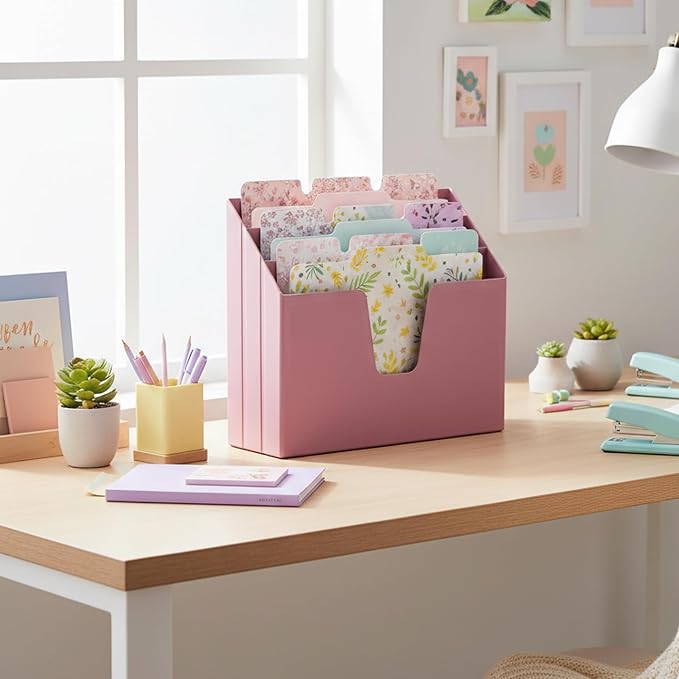 Acrimet Horizontal Triple File Folder Organizer Sorter, Letter Size, Pink | Open Top Design, 3 Staggered Compartments, Wall-Mountable and Desktop, Plastic, Ideal for Folders, Documents, Papers and Mail