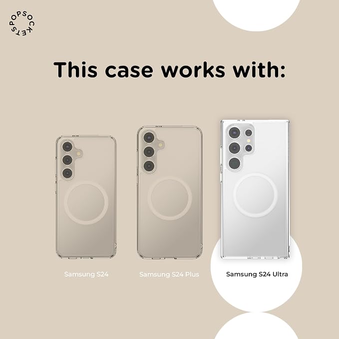PopSockets Samsung Galaxy S24 Ultra Phone Case MagSafe- Clear | Compatible with MagSafe PopSockets, Drop Protection, Clear, Translucent, iPad, Removable, Popper